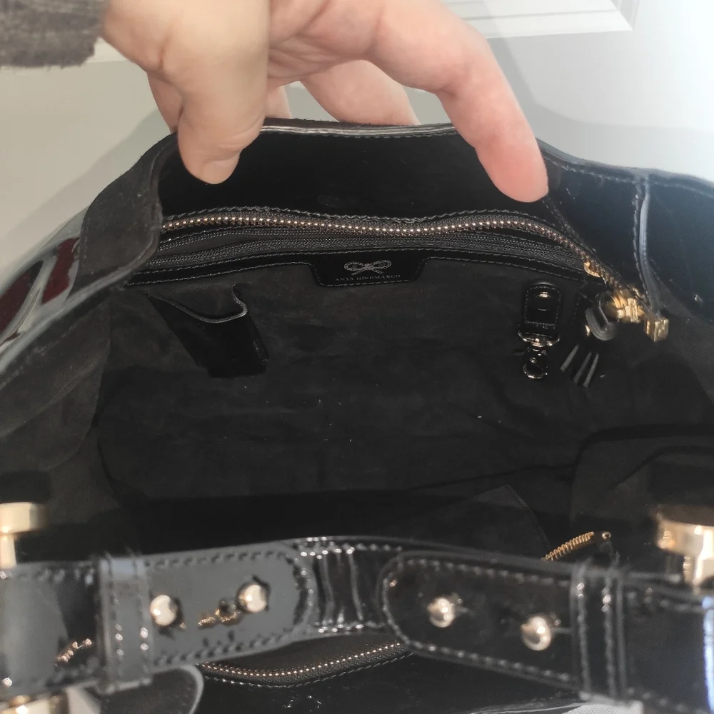 Anya Hindmarch Black Patent Leather Lautner Hobo